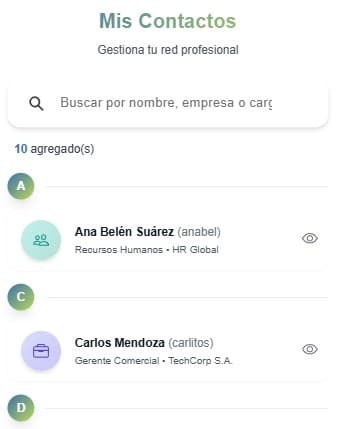 Agenda de contactos guardados localmente en BCard