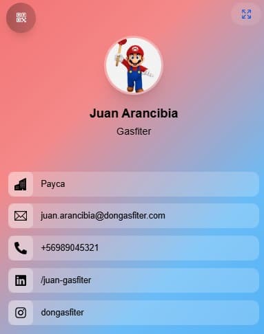 Pantalla de tarjeta digital personalizable en BCard